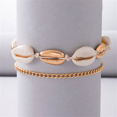 Shell & 18K Gold-Plated Curb Chain Anklet Set