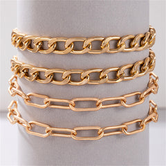 Four chic gold chain anklets, beautifully designed with 18K gold plating to elevate any outfit.