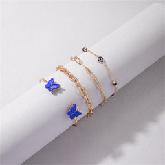 Blue Acrylic & 18K Gold-Plated Butterfly Cuff Bracelet Set