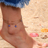 Blue & 18K Gold-Plated Evil Eye Layered Anklet