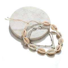 Seashell & Silver-Plated Heart Anklet Set