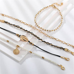 Howlite & Polyster 18K Gold-Plated Shell-Charm Anklet Set