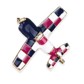 Navy Blue & Rose Red Enamel 18K Gold-Plated Airplane Brooch