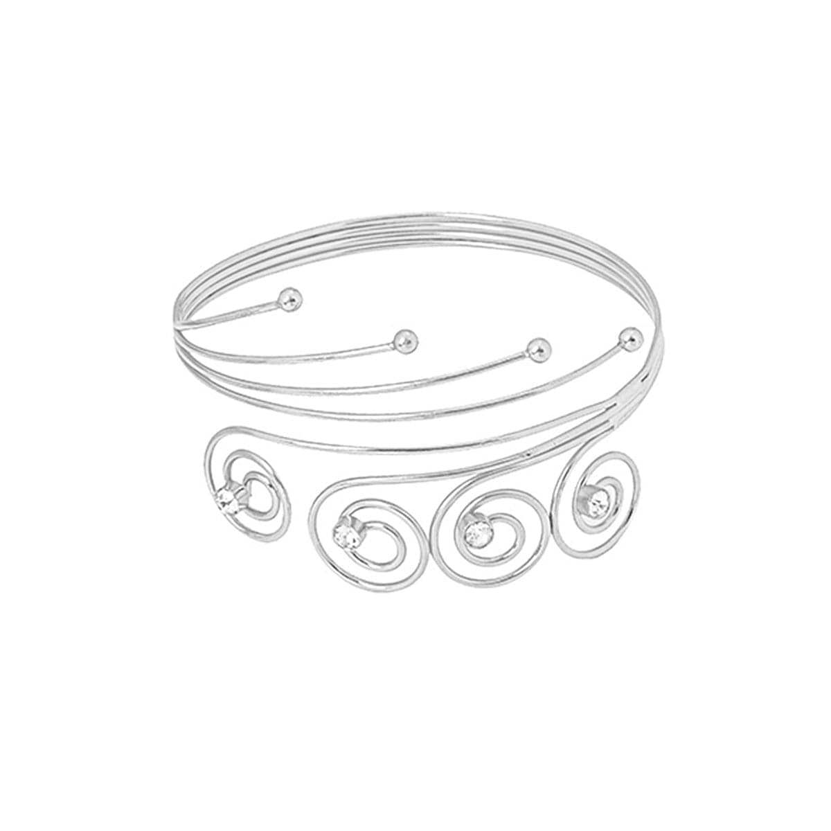 Cubic Zirconia and Silver-Plated Four-Swirl Arm Cuff, vintage-inspired design, front view