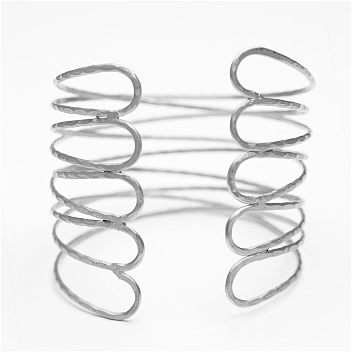 Silver-Plated Floral Bypass Arm Cuff, everyday style, side view