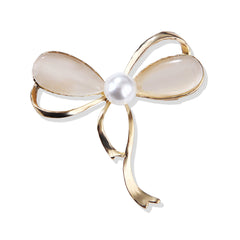 Pearl & Cats Eye 18K Gold-Plated Bow Brooch