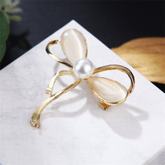 Pearl & Cats Eye 18K Gold-Plated Bow Brooch