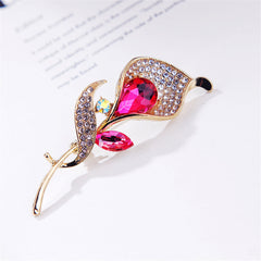 Red Crystal & Cubic Zirconia 18K Gold-Plated Lily Brooch