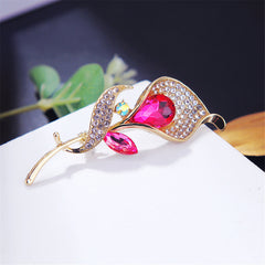 Red Crystal & Cubic Zirconia 18K Gold-Plated Lily Brooch