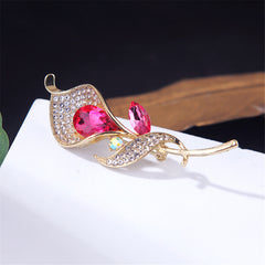 Red Crystal & Cubic Zirconia 18K Gold-Plated Lily Brooch