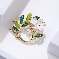 Pearl & Green Enamel 18K Gold-Plated Gardenia Drop Brooch