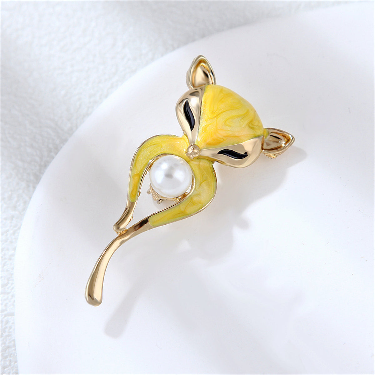Pearl and Enamel 18K Gold-Plated Fox Brooch, gold brooch pin, elegant gift for her, styled look
