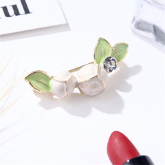 Cubic Zirconia & Green Enamel Magnolia Brooch