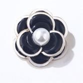 Pearl & Black Enamel 18K Gold-Plated Flower Brooch
