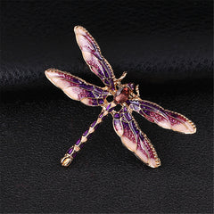 Purple Enamel & Crystal 18K Gold-Plated Dragonfly Brooch