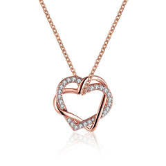 Cubic Zirconia & Rose Goldtone Double Heart Pendant Necklace - streetregion