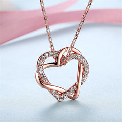 Cubic Zirconia & Rose Goldtone Double Heart Pendant Necklace - streetregion