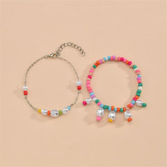 Multicolor Howlite & Pearl Silver-Plated Stretch Bracelet Set