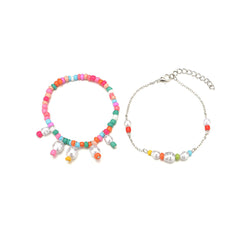 Multicolor Howlite & Pearl Silver-Plated Stretch Bracelet Set