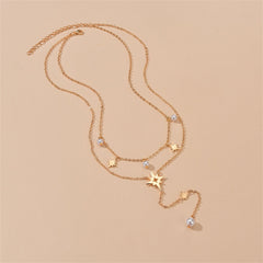 18K gold-plated layered necklace showcasing a star pendant embellished with two diamonds.