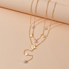 Stunning gold star necklace with two diamonds, designed in a lariat style with 18K gold plating.