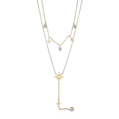 Elegant 18K gold-plated star lariat necklace with a star and two sparkling diamonds.