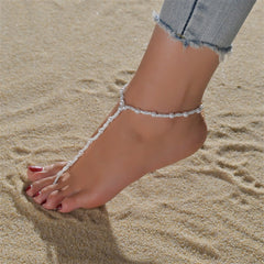 White Howlite & Pearl 18K Gold-Plated Toe-Ring Anklet