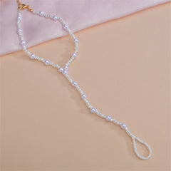 White Howlite & Pearl 18K Gold-Plated Toe-Ring Anklet