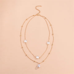 Sophisticated two-layer necklace with pearls and a gold chain, designed with 18K gold plating for a luxurious touch.