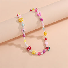 Crystal & Pearl Multicolor Polymer Clay Flower Fruit Station Necklace