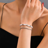 Pearl & Silver-Plated Floral Stretch Bracelet Set