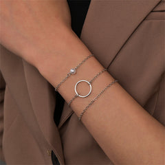 Pearl & Silver-Plated Circle Charm Bracelet Set