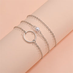 Pearl & Silver-Plated Circle Charm Bracelet Set