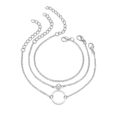 Pearl & Silver-Plated Circle Charm Bracelet Set