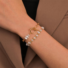 Pearl & 18K Gold-Plated Toggle Bracelet Set