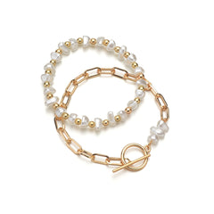Pearl & 18K Gold-Plated Toggle Bracelet Set