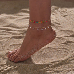 Multicolor Howlite & Pearl 18K Gold-Plated Anklet Set