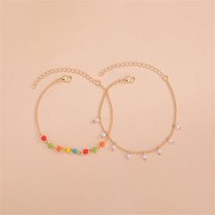 Multicolor Howlite & Pearl 18K Gold-Plated Anklet Set
