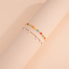 Multicolor Howlite & Pearl 18K Gold-Plated Anklet Set