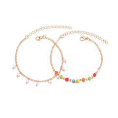 Multicolor Howlite & Pearl 18K Gold-Plated Anklet Set