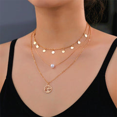 Pearl & 18K Gold-Plated Life-Tree Layered Pendant Necklace