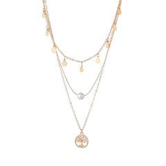 Pearl & 18K Gold-Plated Life-Tree Layered Pendant Necklace