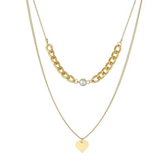 Pearl & 18K Gold-Plated Cable-Chain Heart Layered Necklace