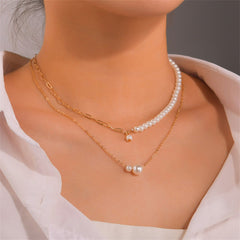 Pearl & 18K Gold-Plated Layered Pendant Necklace