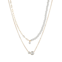 Pearl & 18K Gold-Plated Layered Pendant Necklace