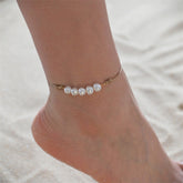 Pearl & Polyster 18K Gold-Plated Adjustable Anklet