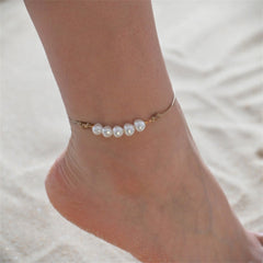 Pearl & Polyster 18K Gold-Plated Adjustable Anklet