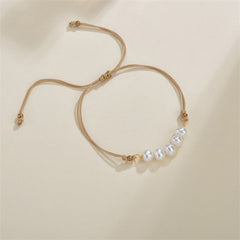 Pearl & Polyster 18K Gold-Plated Adjustable Anklet