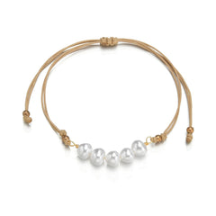 Pearl & Polyster 18K Gold-Plated Adjustable Anklet