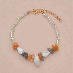A fashionable anklet with orange quartz and shell pearl, designed in luxurious 18K gold plating.